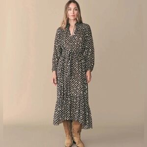 NEW w tags DÔEN Ivana Falling Leaves Floral Cotton Midi-Dress, Sz S